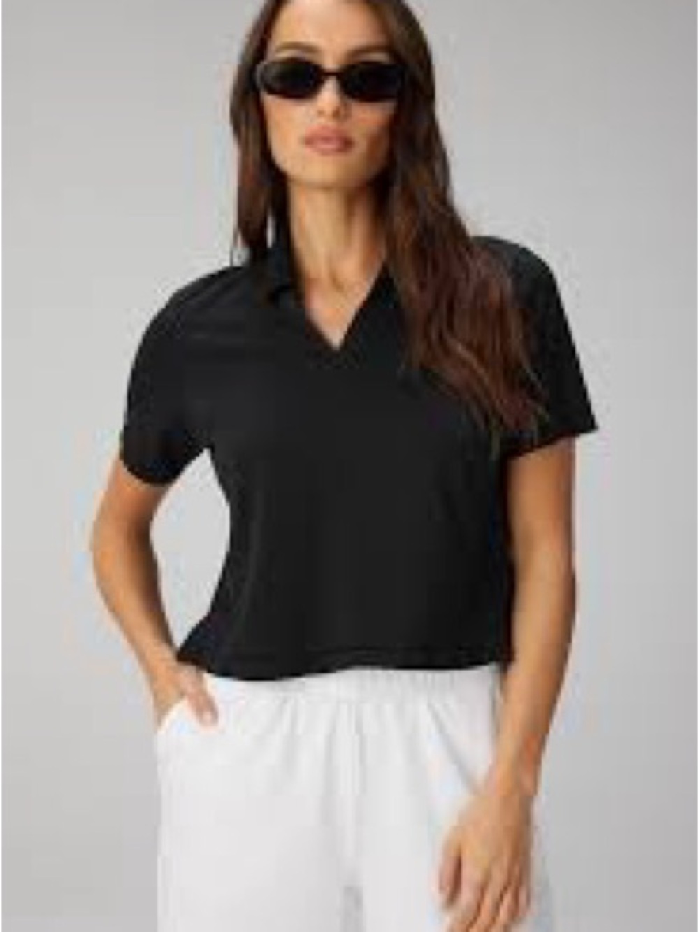 Black cropped polo top